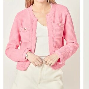 English Factory LUCY FRINGE DETAILED KNIT pink CARDIGAN size M